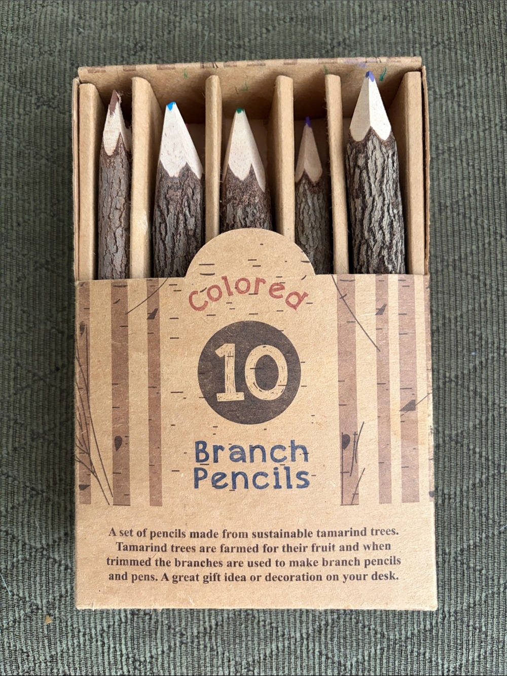 Colored Branch Pencils - Rustic Natural Wood Set